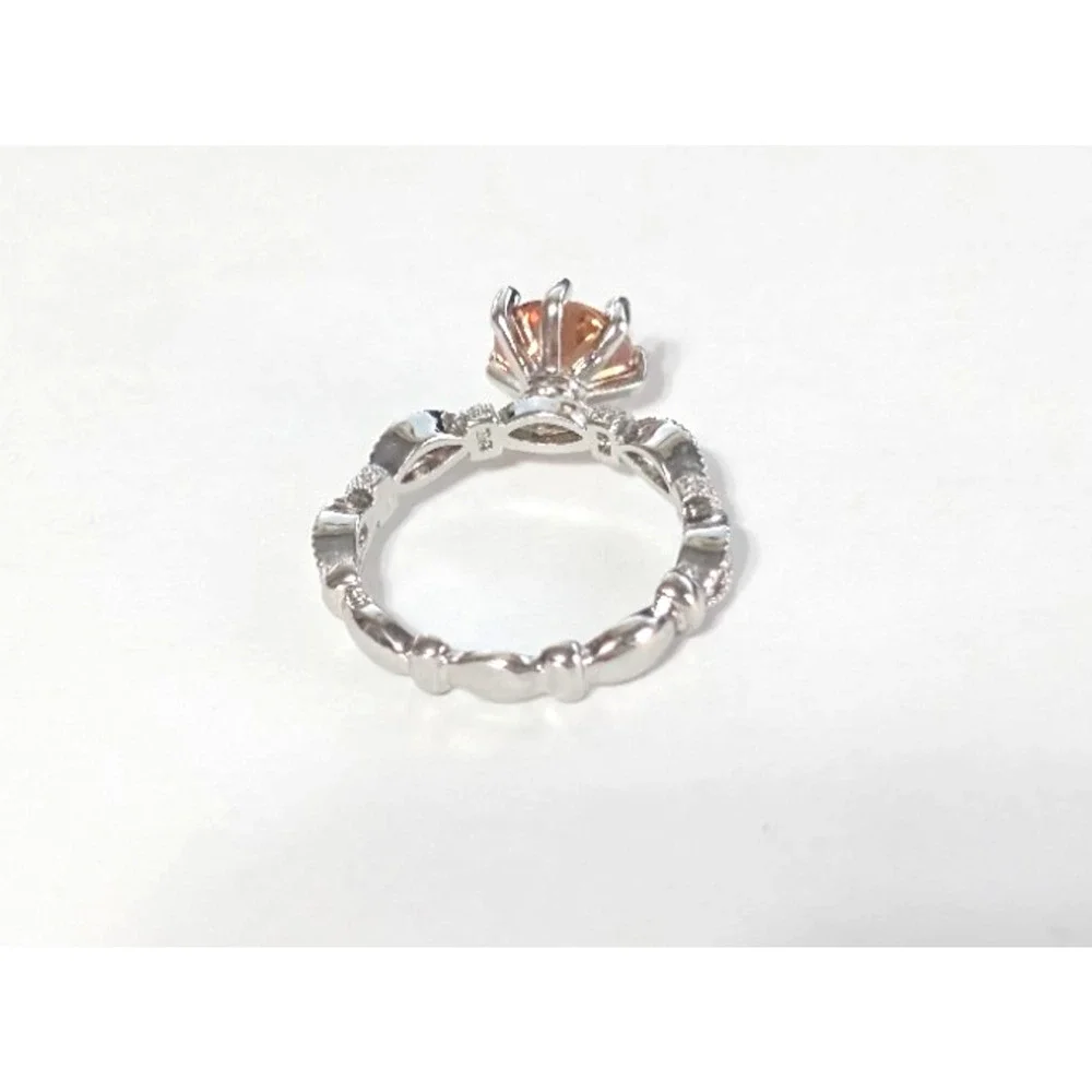 Amber Glass Round Rhinestone Silver Tone Ring Size‎ 7 Ornate R-TN20